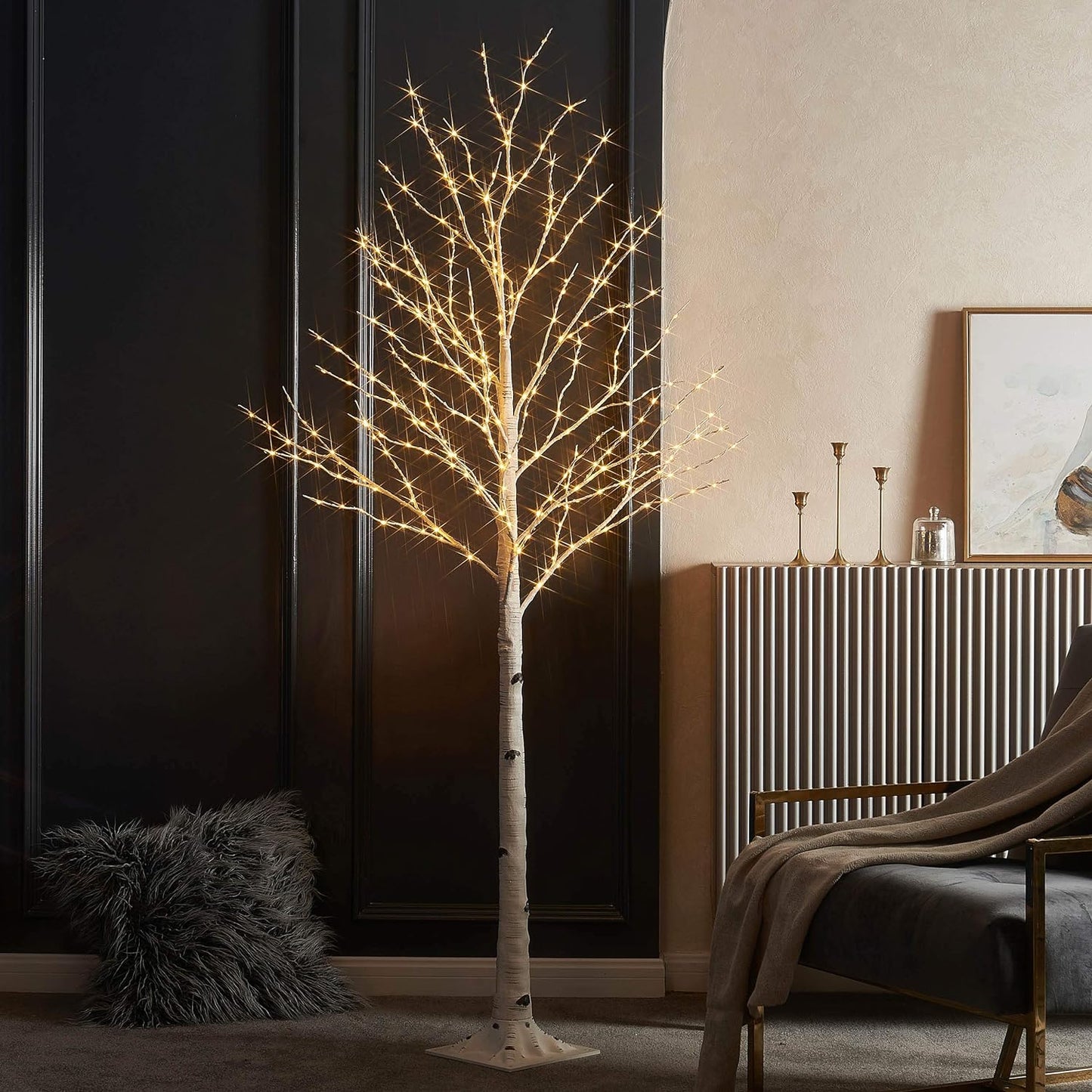 Lighted Birch Tree with Warm White Fairy Lights | Elegant Indoor & Outdoor Holiday Decor