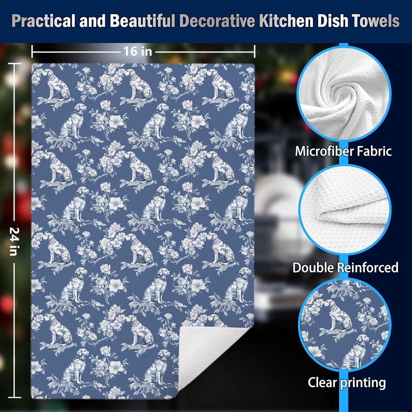 Blue and White Chinoiserie Golden Retriever Kitchen Towels (Comes in many others) - Set of two