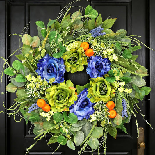 Blue Meadow Rose Wreath