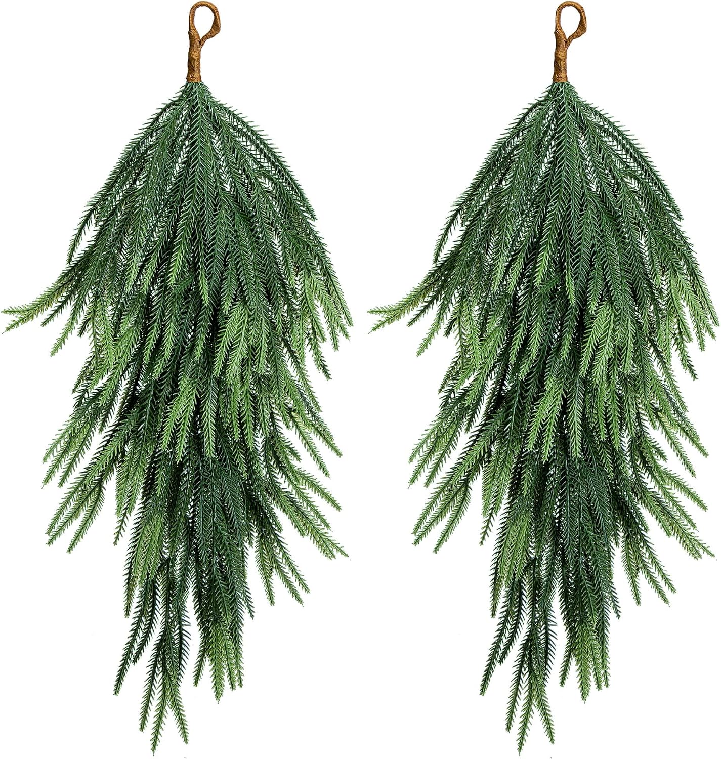 Set of 2 Artificial Norfolk Pine Teardrop Swags - 28" Christmas Greenery Door and Mantek Decor