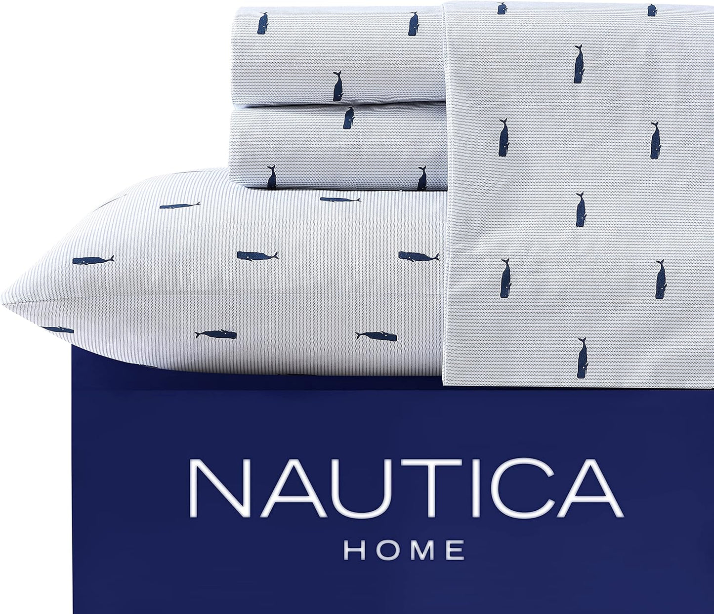 Nautica Whale Stripe Cotton Percale Sheet Set