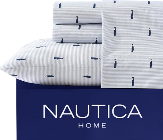 Nautica Whale Stripe Cotton Percale Sheet Set