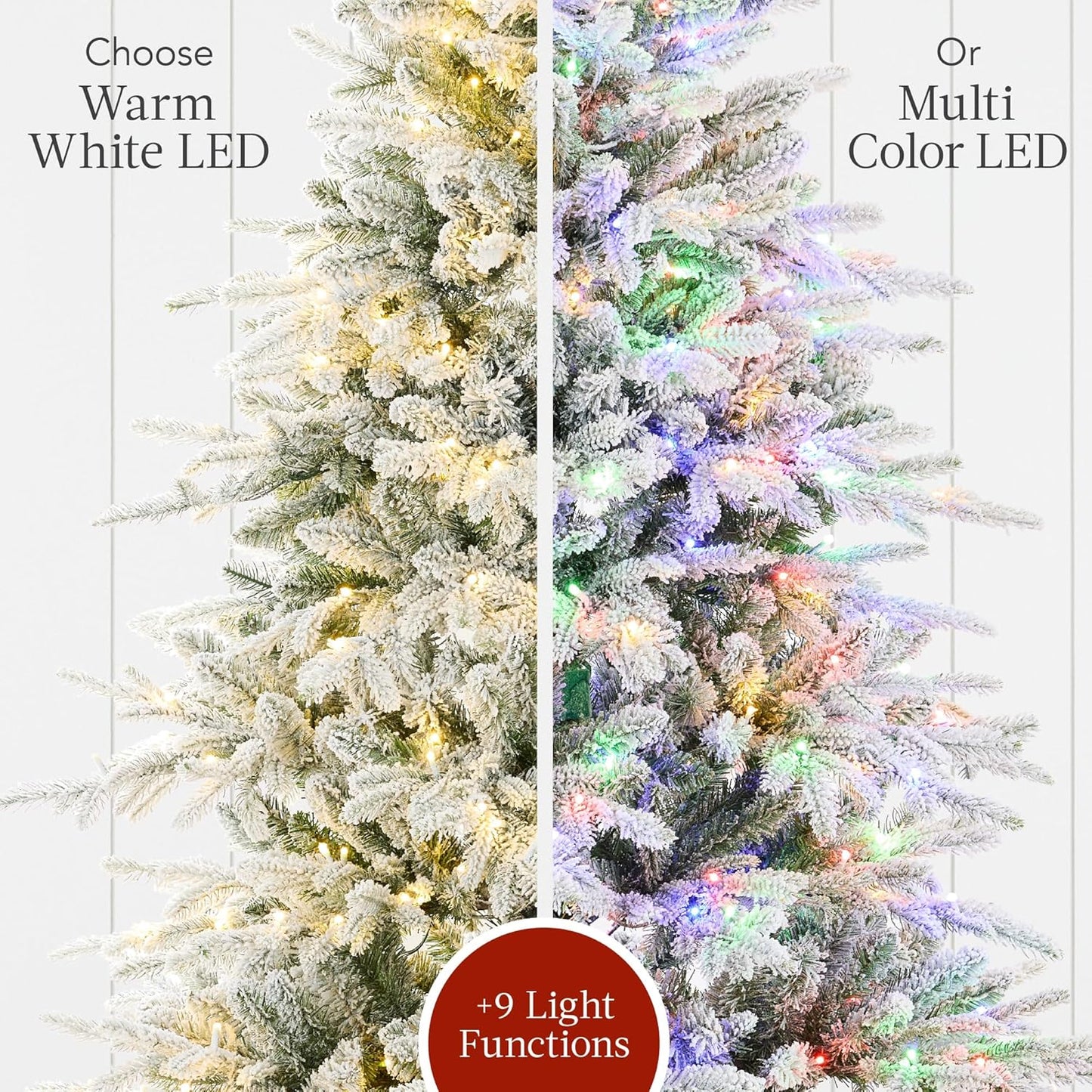 9-Ft Pre-Lit Flocked Aspen Christmas Tree with White & Multicolor Lights