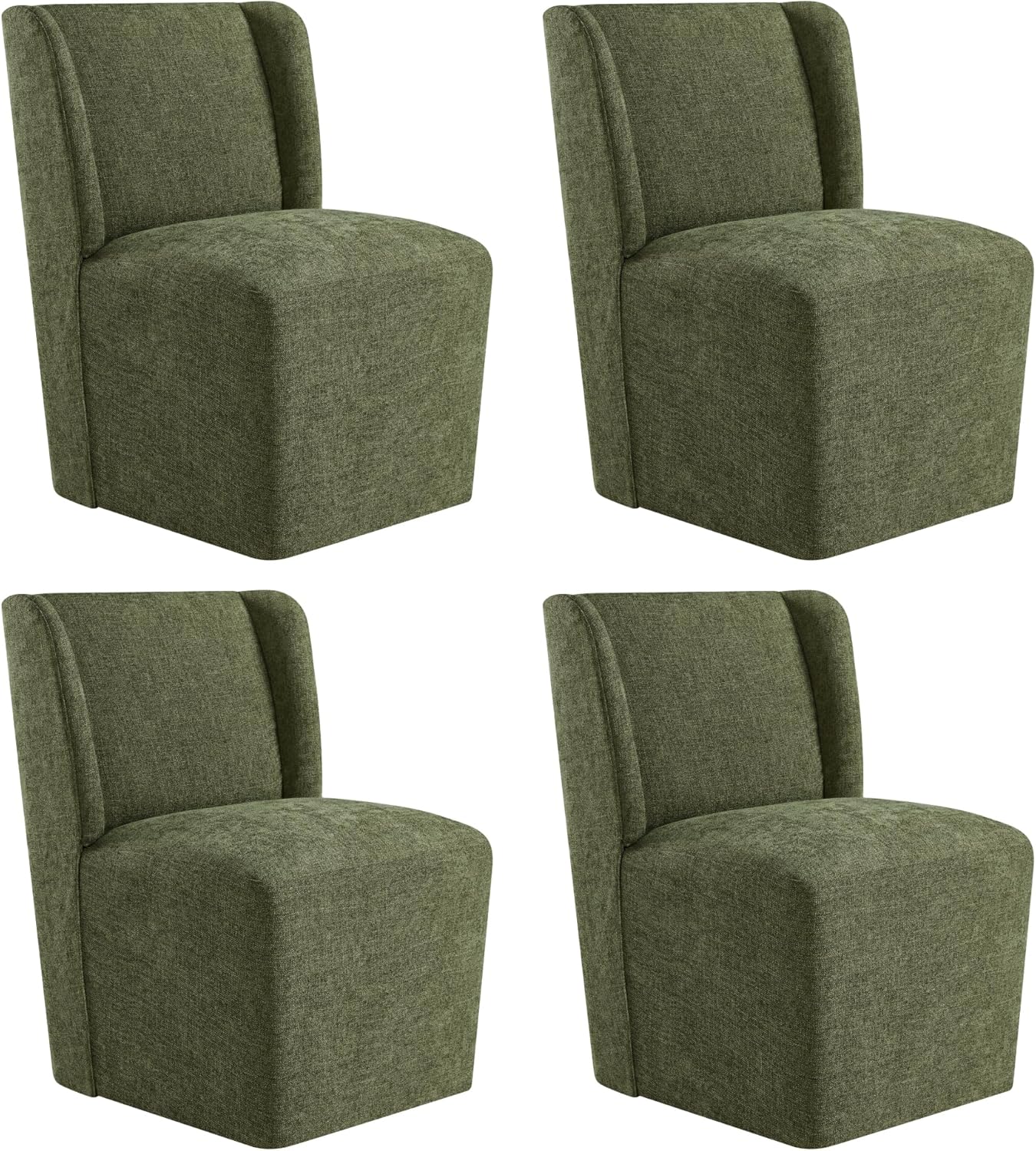 Olive Green Upholstered Dining Chairs with Casters | Modern Farmhouse Dining Room Inspiration