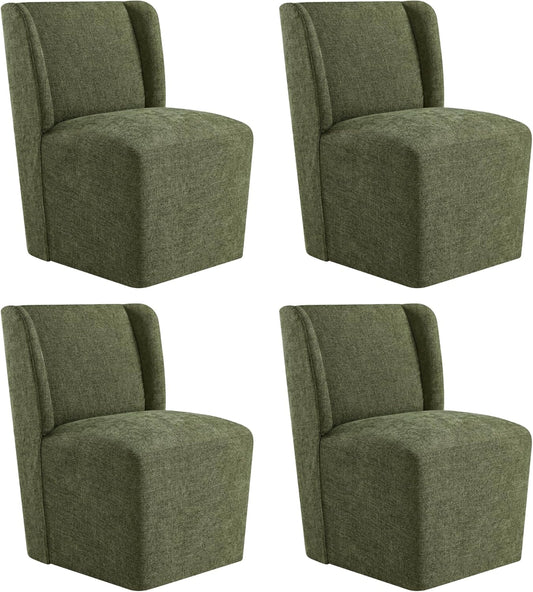 Olive Green Upholstered Dining Chairs with Casters | Modern Farmhouse Dining Room Inspiration