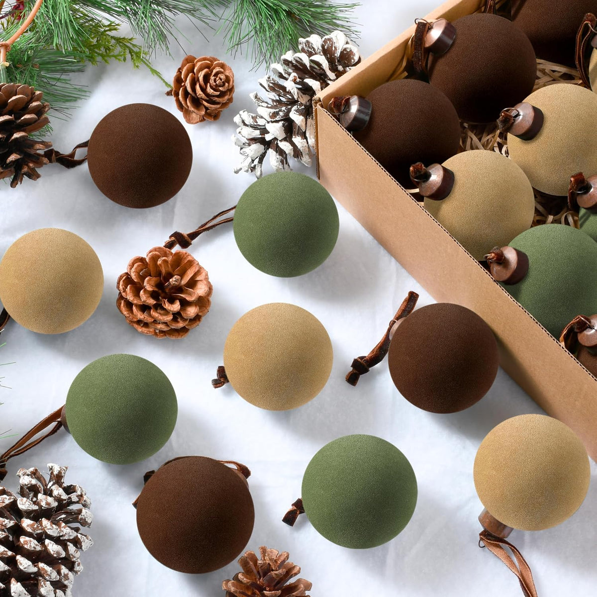 Velvet Christmas Ball Ornaments with Ribbon - Set of 30