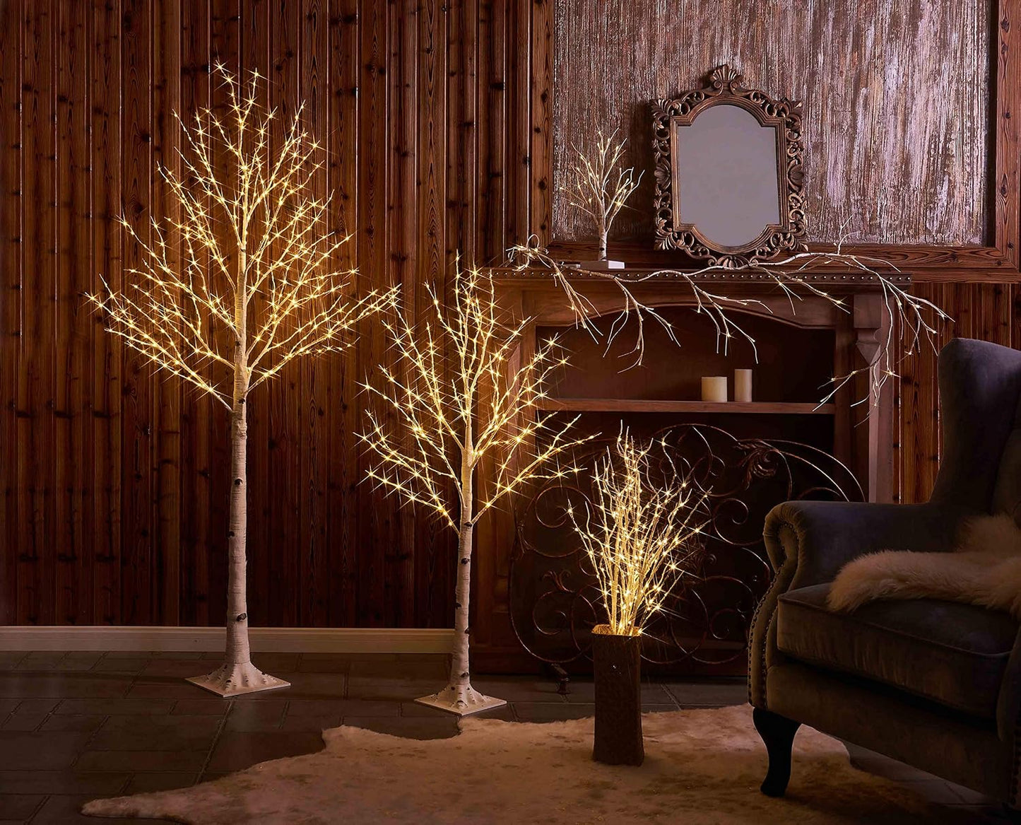 Lighted Birch Tree with Warm White Fairy Lights | Elegant Indoor & Outdoor Holiday Decor