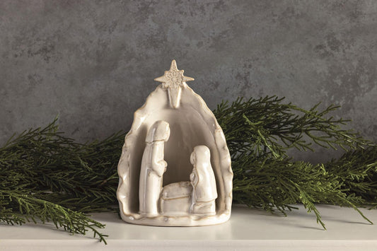 White Stoneware Nativity Scene - Sculpted Christmas Decor