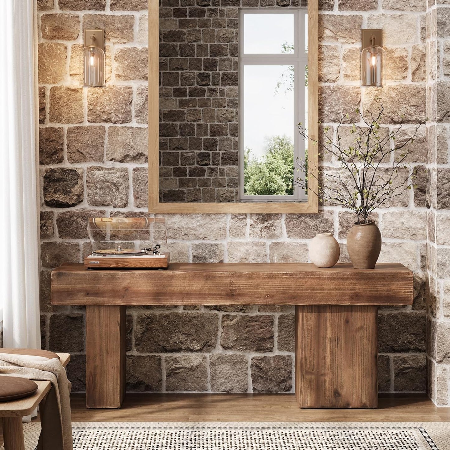 Rustic Solid Wood Entryway Bench | Warm Farmhouse Bedroom & dining Accent