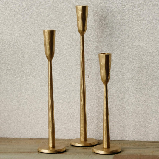 Modern Gold Taper Candle Holders Set of 3 | Elegant Vintage-Inspired Table Decor