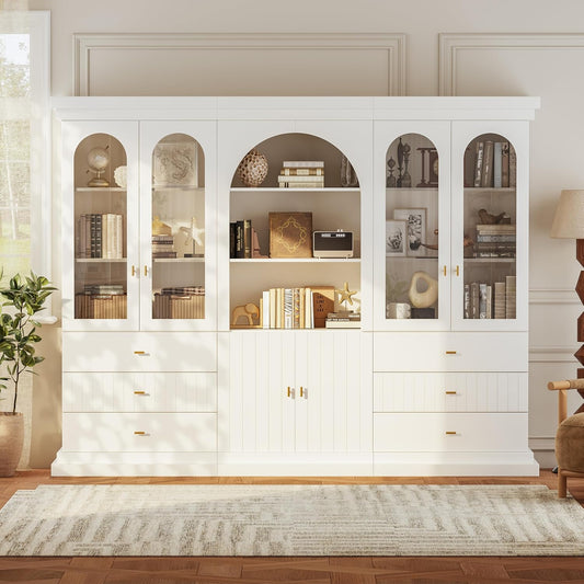 Modern Arched Bookcase & Storage Cabinet Set with Glass Doors