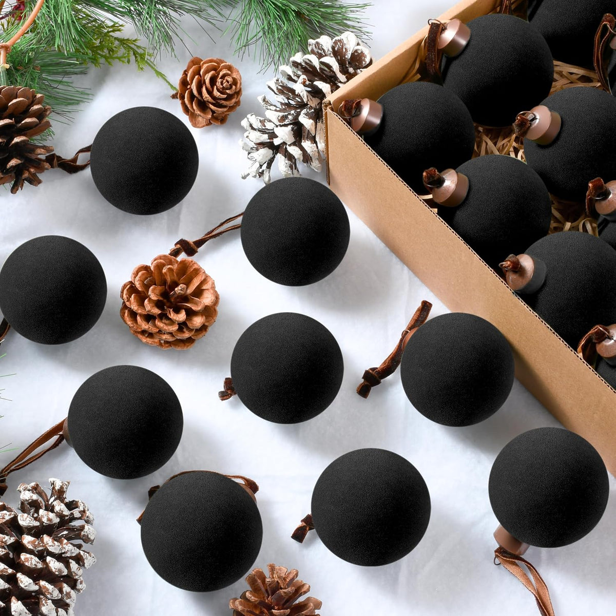Velvet Christmas Ball Ornaments with Ribbon - Set of 30