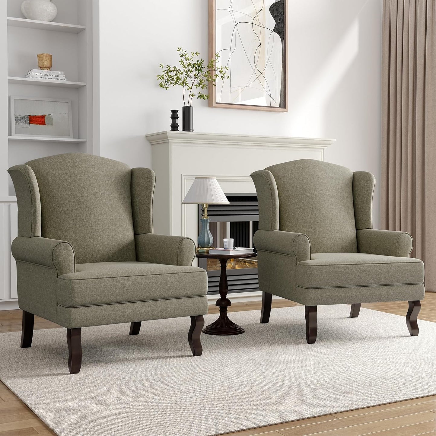 Light Camel Wingback Accent Chairs Set of 2 (Can buy individually) | Timeless Reading Chairs for Elegant Living Spaces