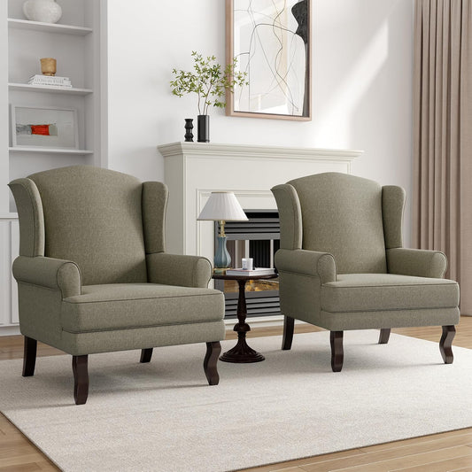 Light Camel Wingback Accent Chairs Set of 2 (Can buy individually) | Timeless Reading Chairs for Elegant Living Spaces
