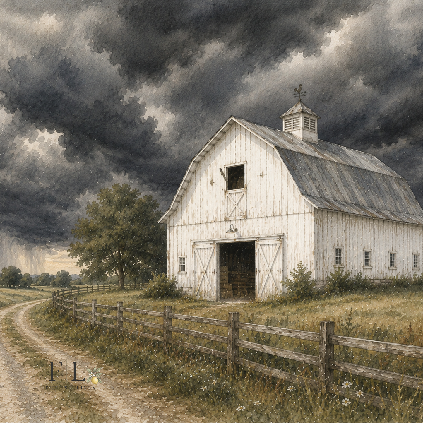 Barn in The Storm | Watercolor Clipart PNG
