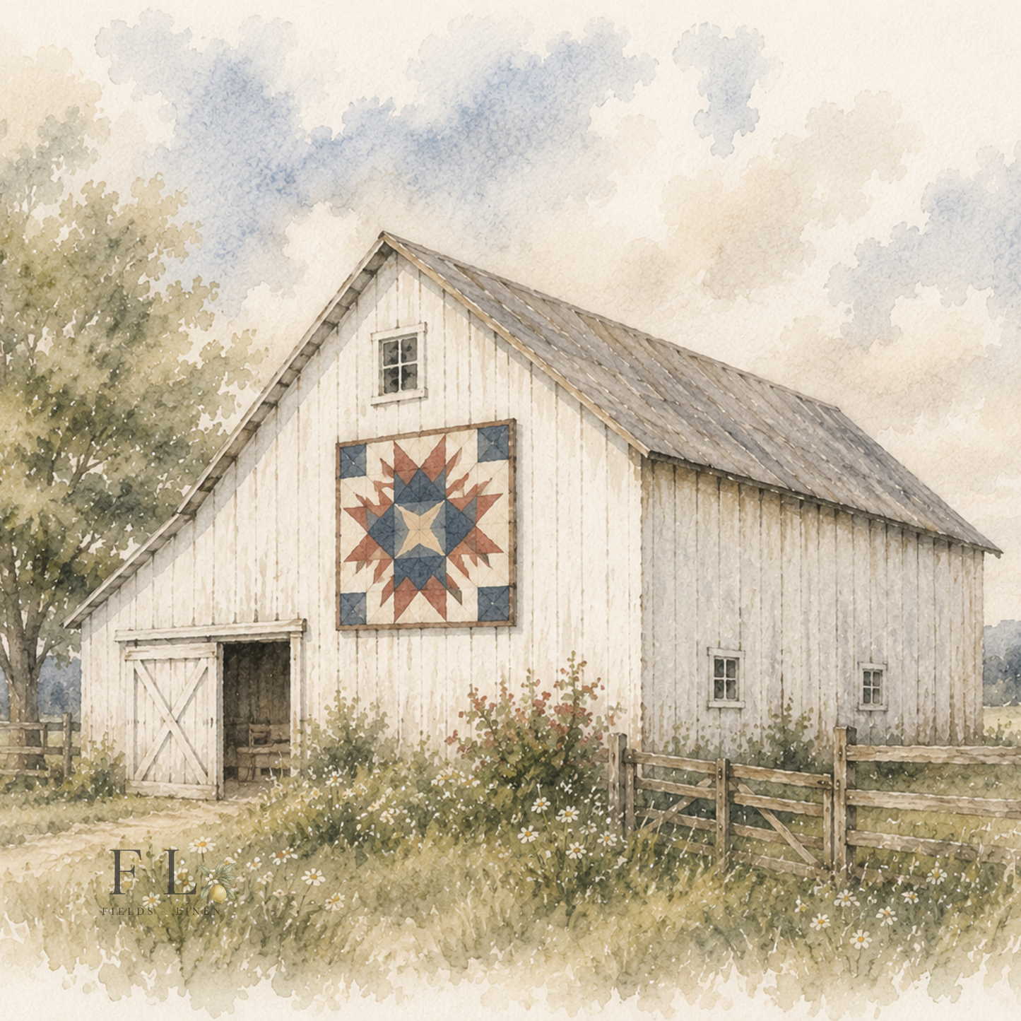 Barn with Quilt | Watercolor Clipart PNG