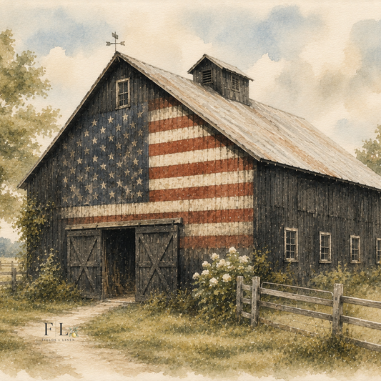 Black Barn with Flag | Watercolor Clipart PNG