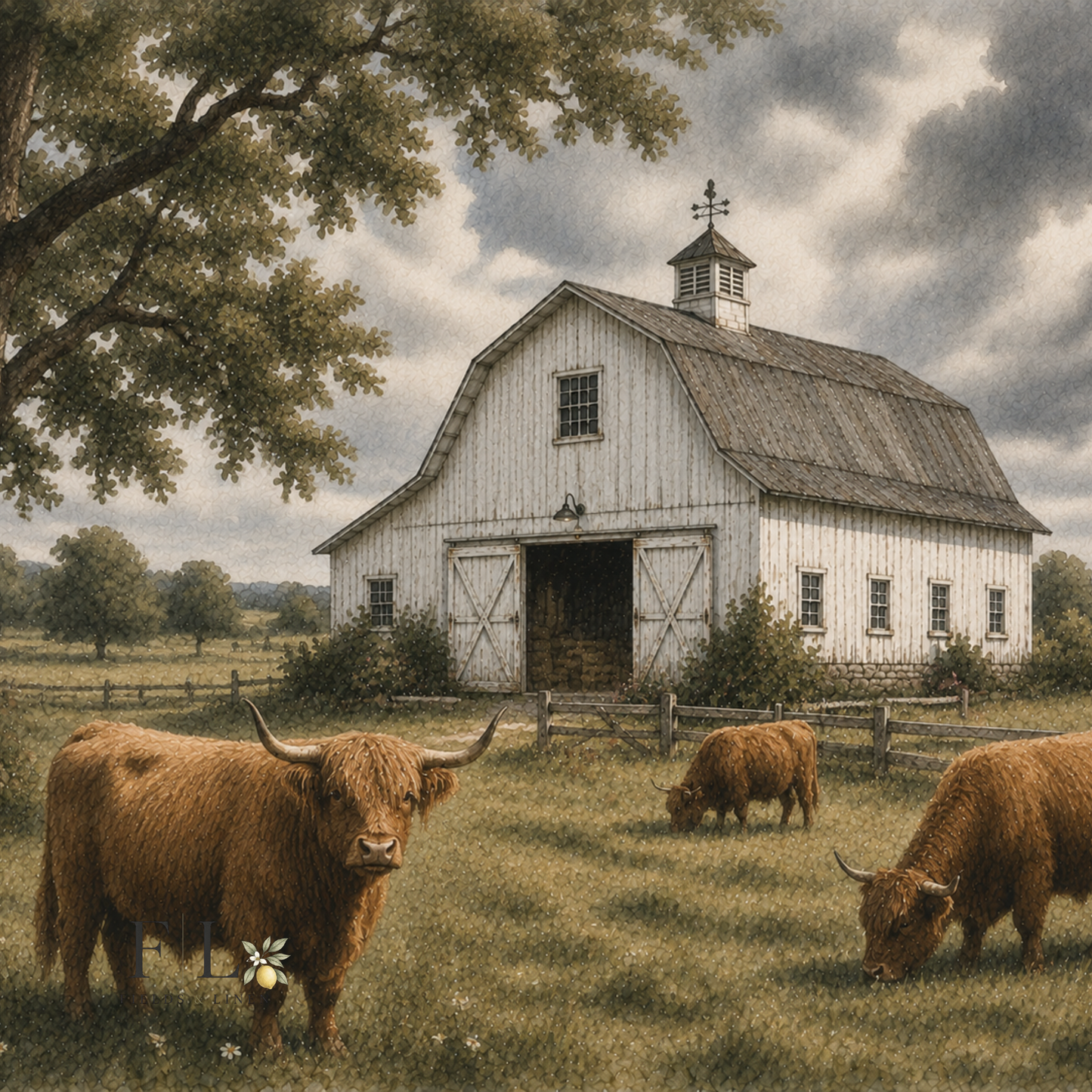 Barn with Cows | Watercolor Clipart PNG