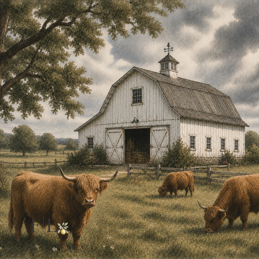 Barn with Cows | Watercolor Clipart PNG