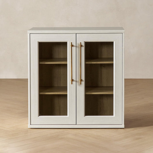 Modern White Oak Acrylic Display Cabinet with Glass Doors | Elegant Accent Storage Console for Living Room, Kitchen & Coffee Bar