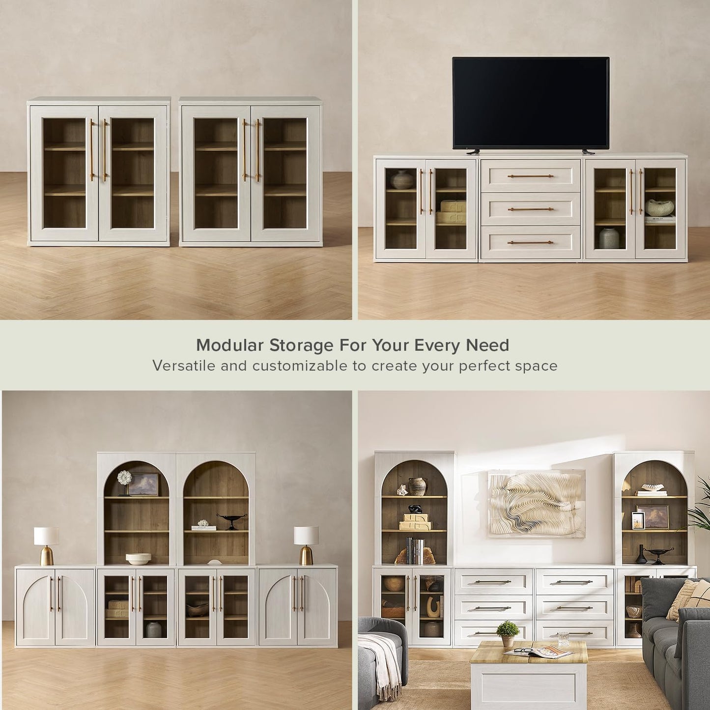 Modern White Oak Acrylic Display Cabinet with Glass Doors | Elegant Accent Storage Console for Living Room, Kitchen & Coffee Bar