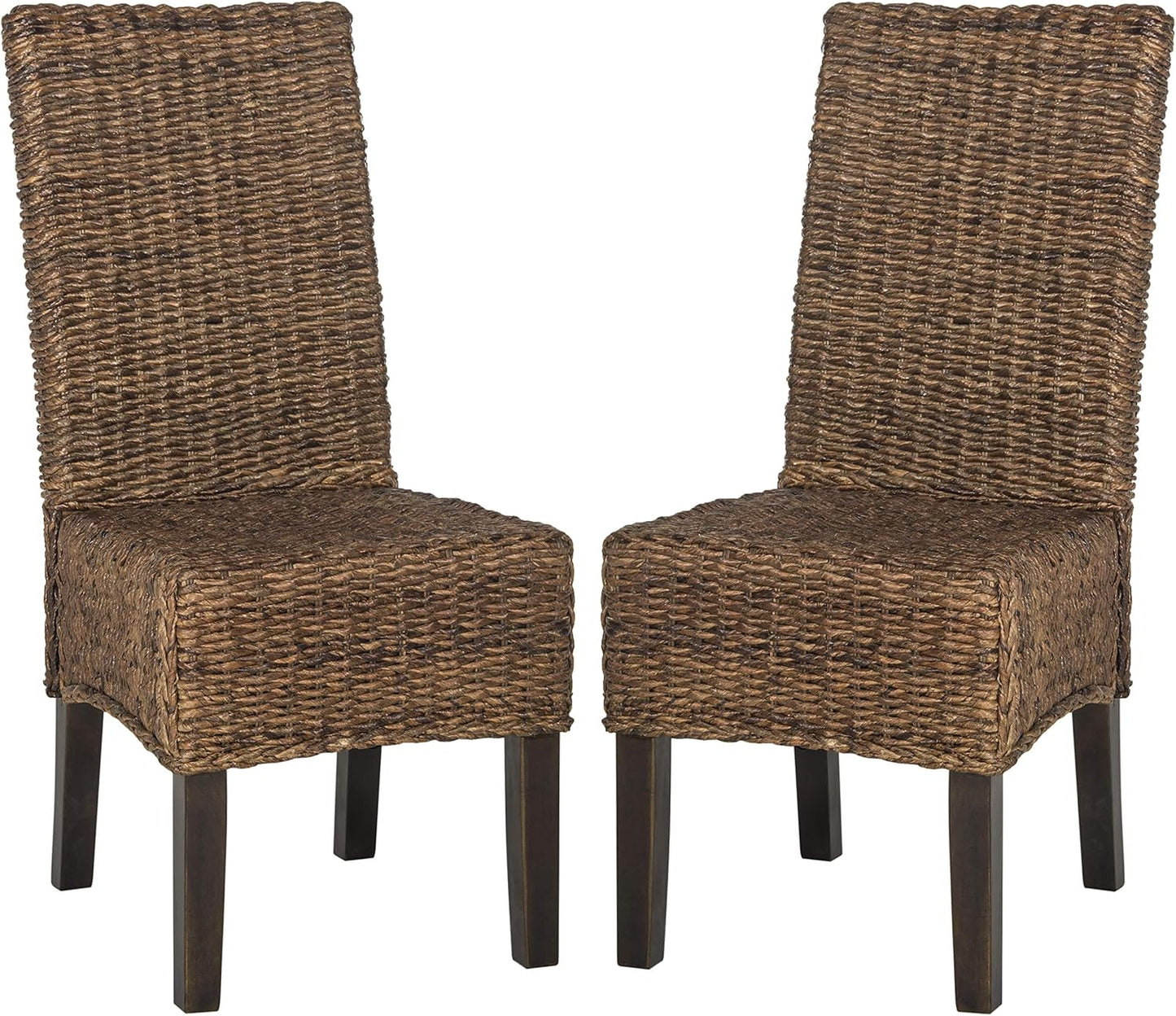 Coastal Woven Rattan Dining Chairs Set of 2 - Handwoven Brown Abaca Accent Seating