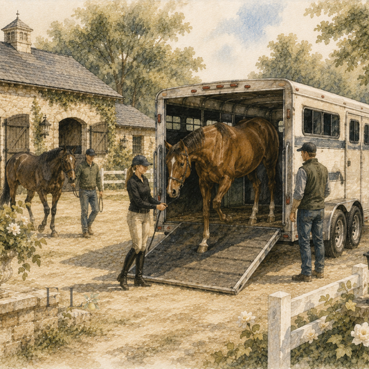 Horse Trailer Loading Watercolor Clipart PNG