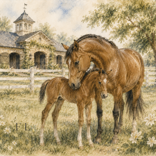 Mare & Foal Watercolor Clipart PNG