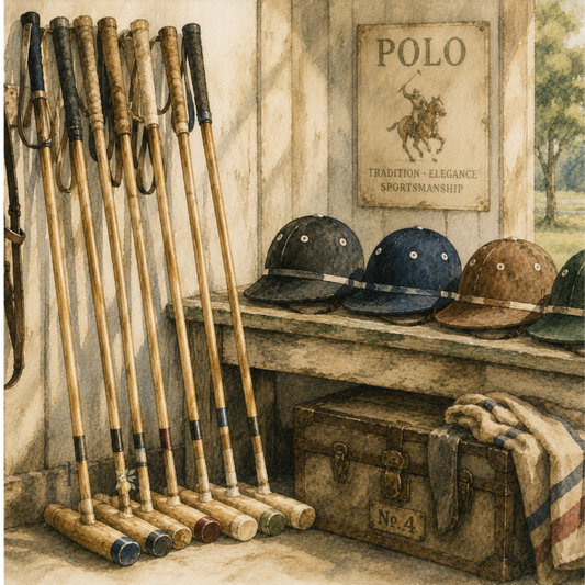 Vintage Polo Mallets & Helmets Watercolor clipart PNG