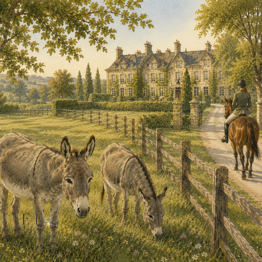 English Country Estate with Donkeys | Watercolor Clipart PNG