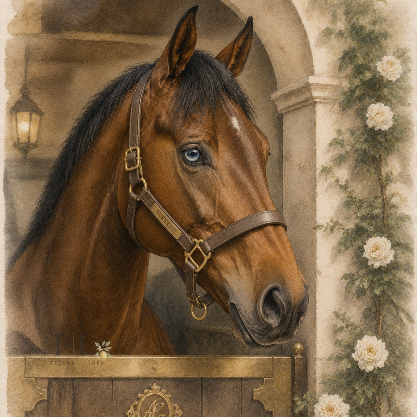 Horse Portrait in Stable | Watercolor Clipart PNG