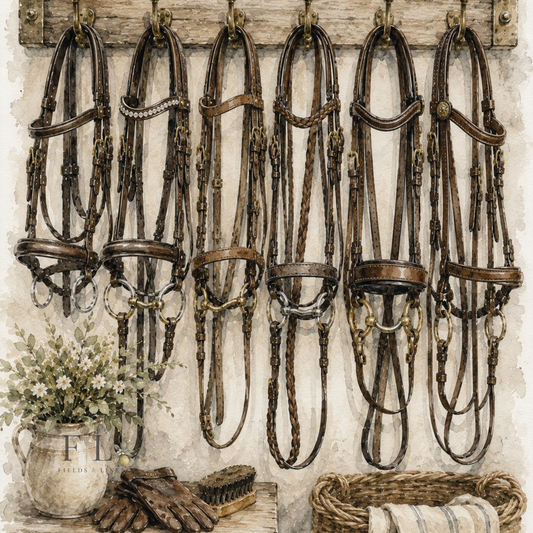 Vintage English Bridles Watercolor Clipart PNG
