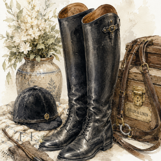 Equestrian Boots & Riding Helmet Watercolor PNG