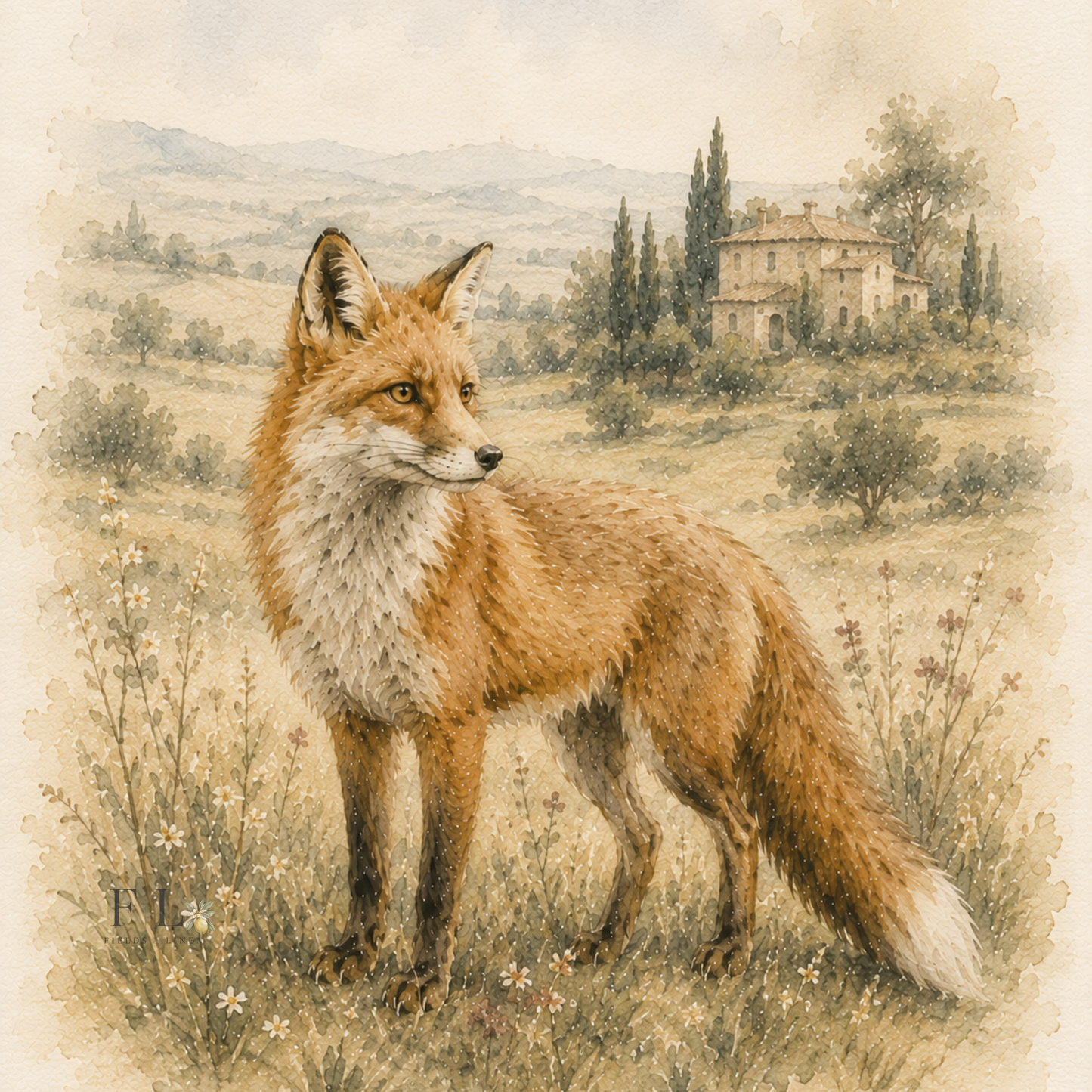 Standing Woodland Fox Watercolor Clipart PNG