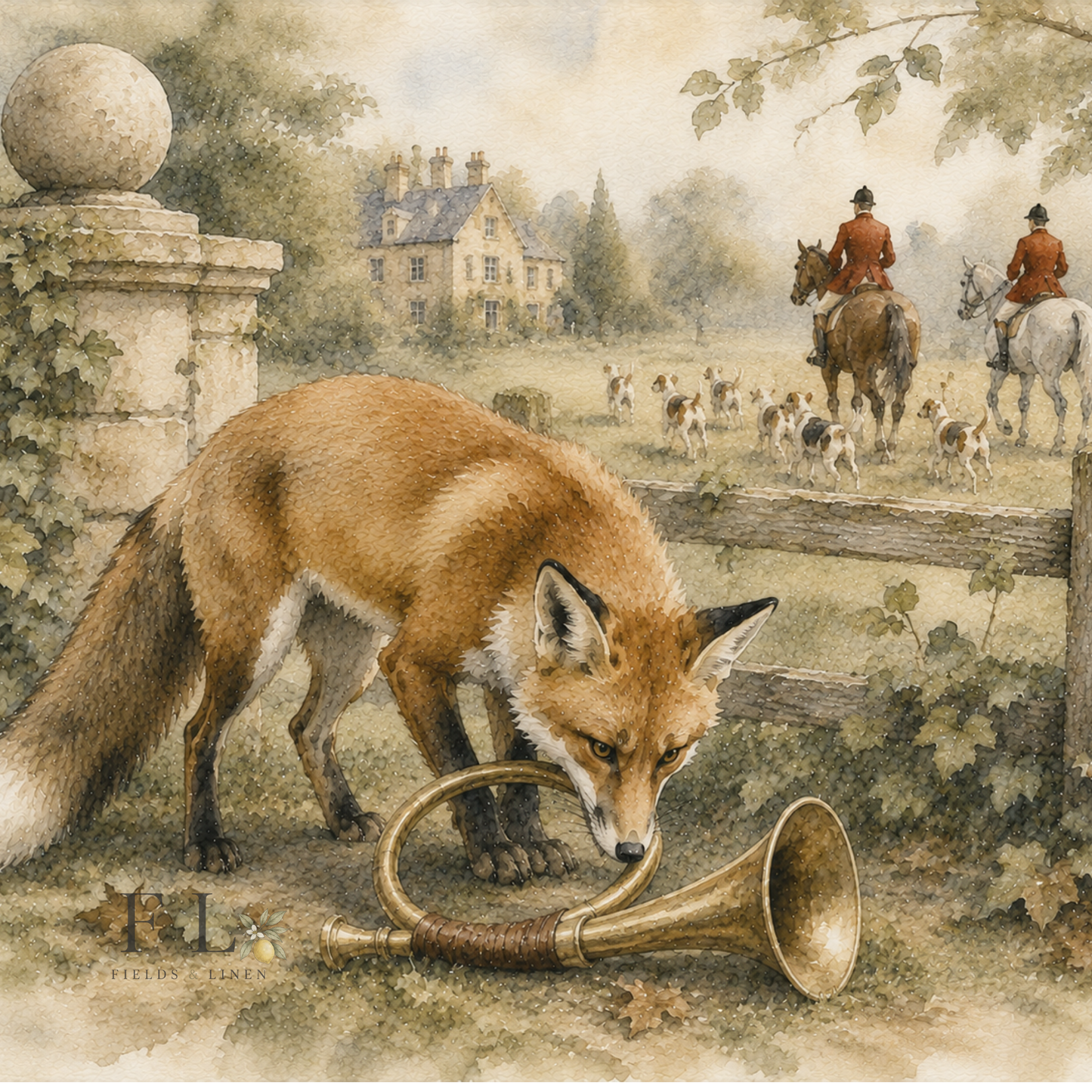 Fox at the Hunt Watercolor Clipart PNG