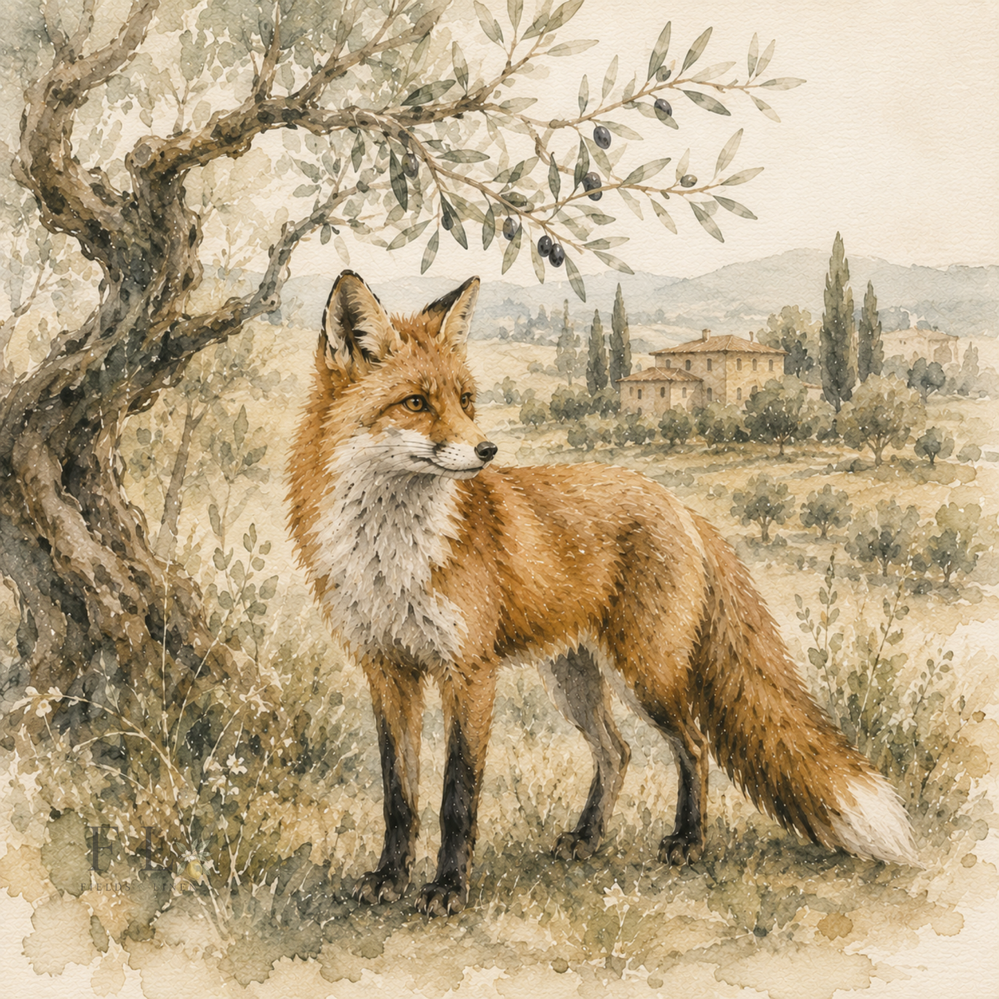 Woodland Fox Beneath Blossoming Tree Watercolor Clipart PNG