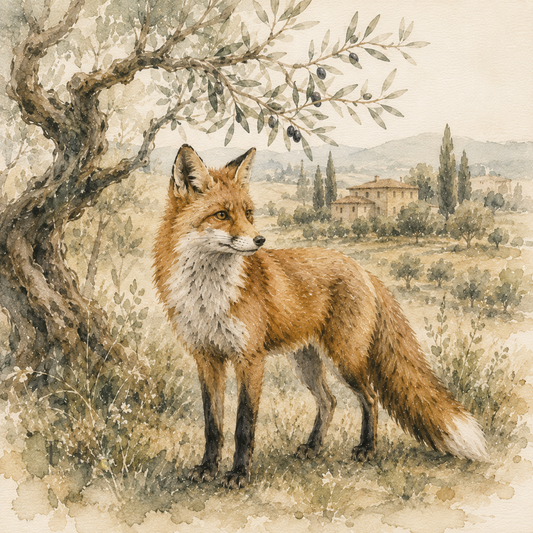 Woodland Fox Beneath Blossoming Tree Watercolor Clipart PNG