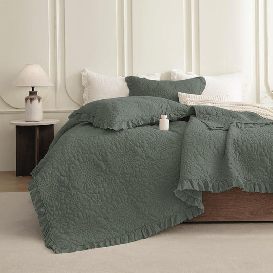Stonewashed Sage Ruffle Coverlet Set