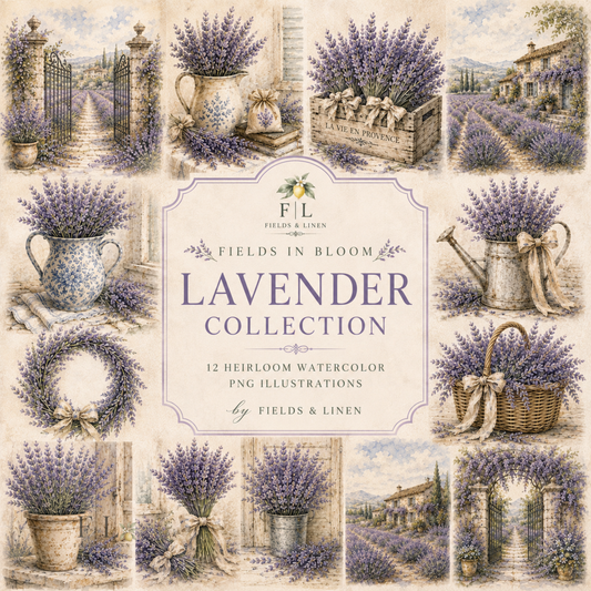 Fields in Bloom | Lavender Collection | Heirloom Watercolor PNG Illustrations