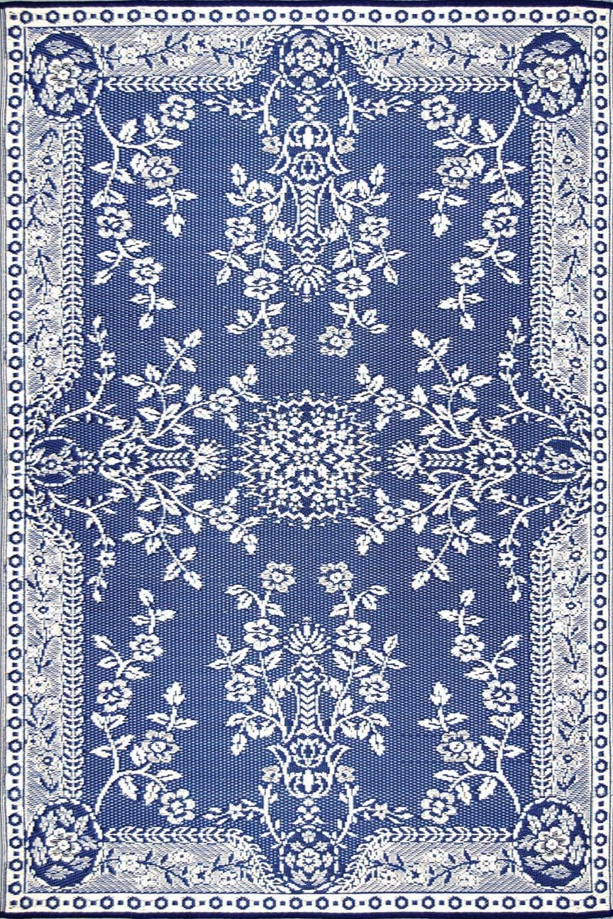 Mad Mats Oriental Garland Outdoor Rug - Reversable Blue & White Patio Mat