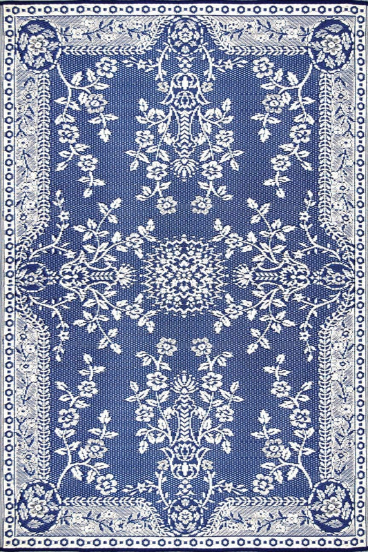 Mad Mats Oriental Garland Outdoor Rug - Reversable Blue & White Patio Mat