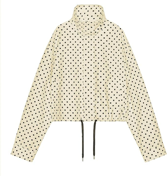 Polka Dot Cropped Utility Jacket - Soft Neutral Lightweight Layer