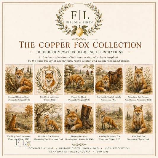 The Copper Fox Collection | 10 Watercolor Clipart PNG