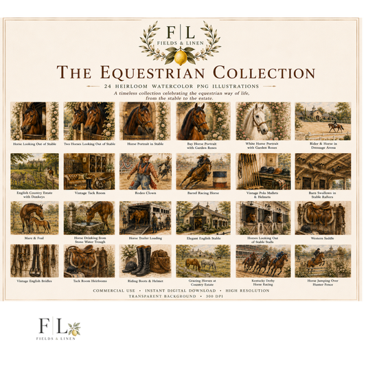 The Equestrian Collection - 24 Watercolor Clipart PNG