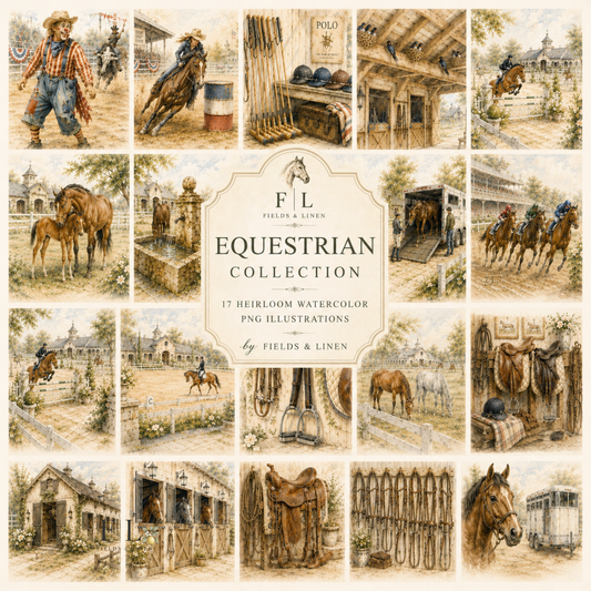 The Equestrian Collection of 17 Clipart Watercolor PNG