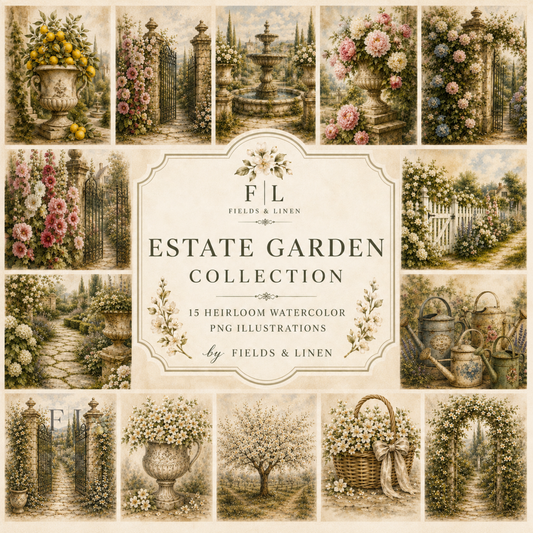 Estate Garden Collection | 14 Heirloom Watercolor PNG Illustrations
