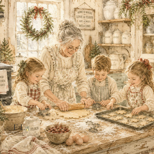 Baking Cookies with Grandma | Watercolor Clip Art PNG