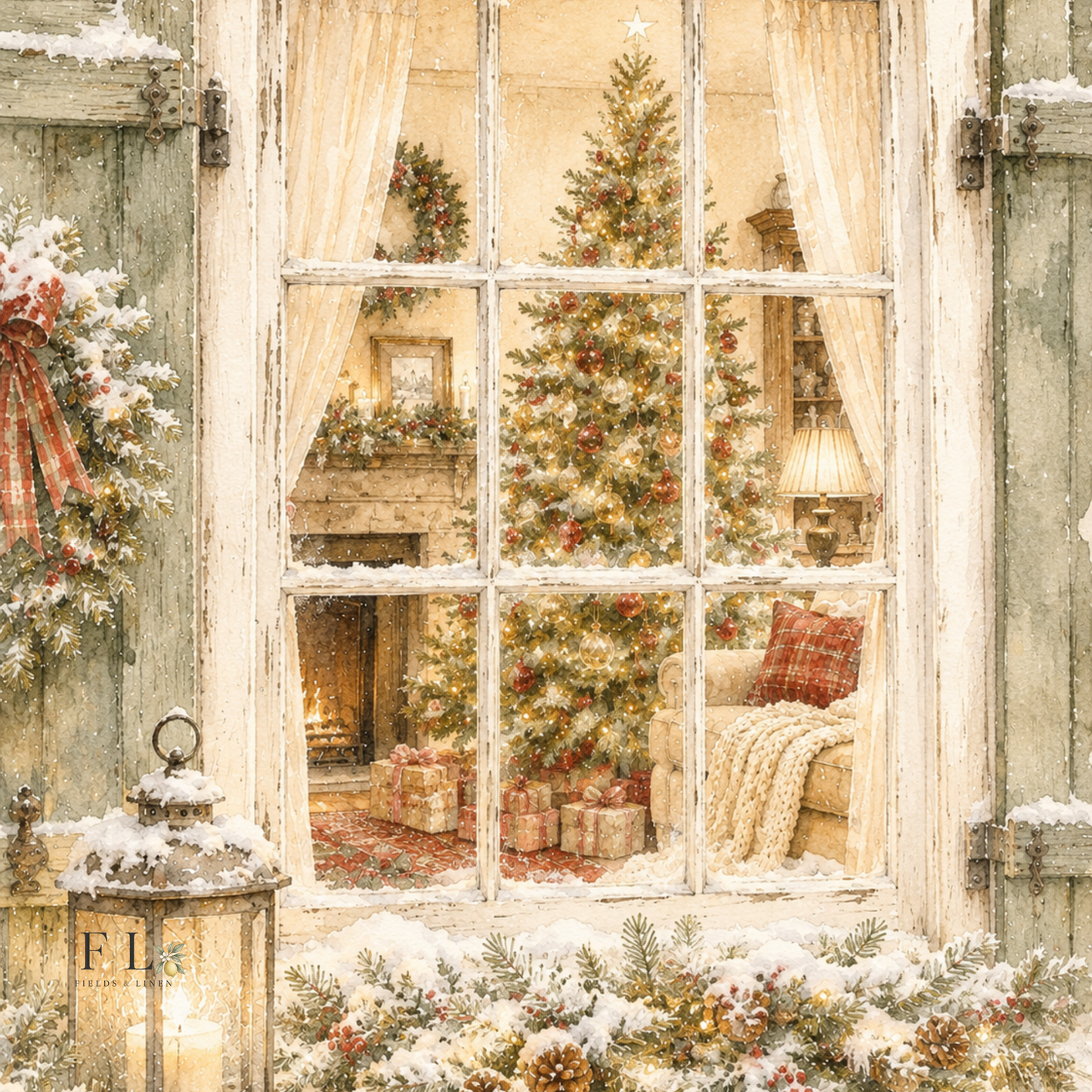 Christmas Tree in the Window | Watercolor Clipart PNG