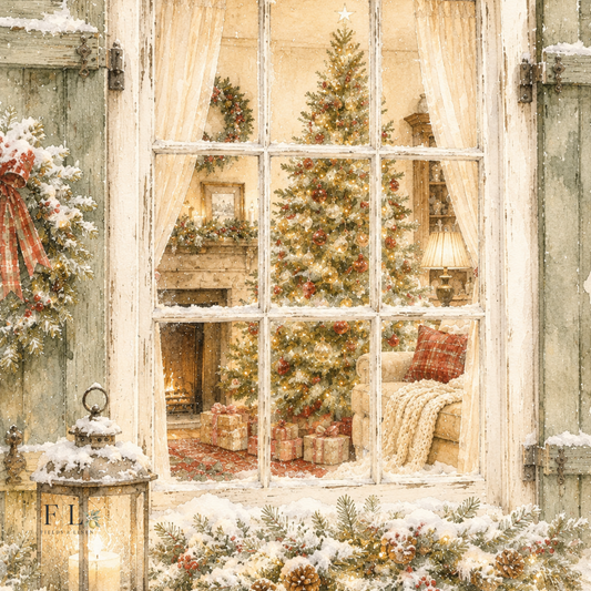 Christmas Tree in the Window | Watercolor Clipart PNG