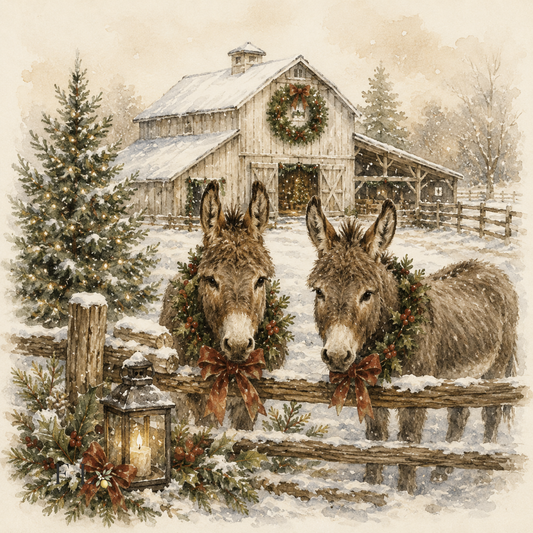 Holiday Donkeys | Watercolor Clip Art PNG